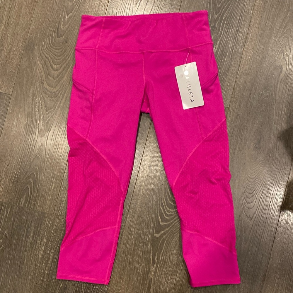 Athleta Mesh Capri color bright pink women size Small New with tags - Picture 3 of 8
